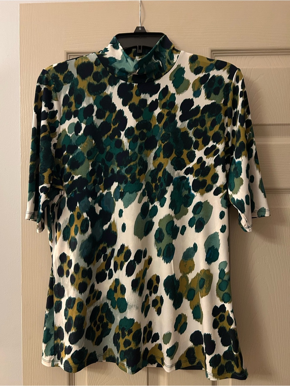 Short Sleeve Mock Neck Tee - Green Multi Animal Print